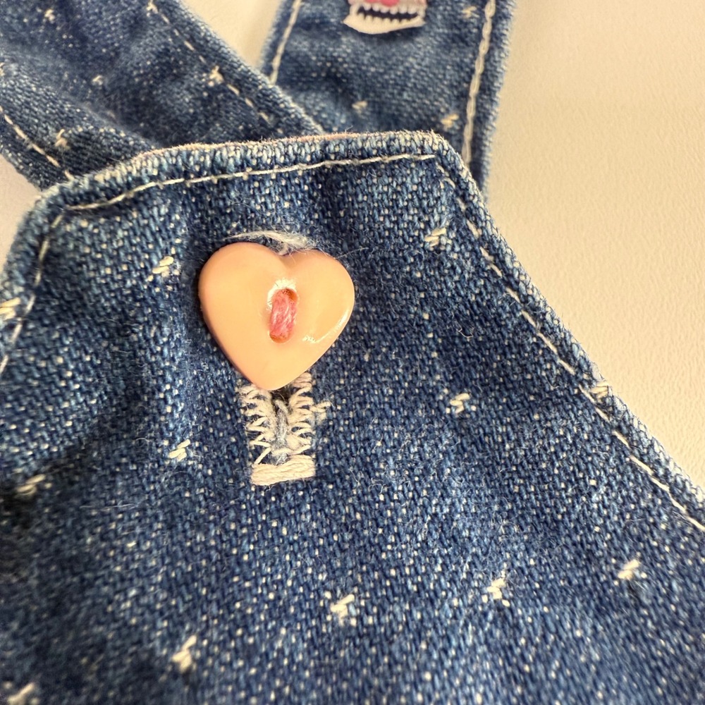 Healthtex Denim Jumper Dress - Heart Buttons Pockets Lace Bows Toddler‎ Girl - Picture 4 of 14